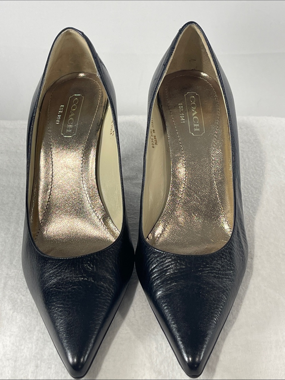 Coach Black Leather Pointed Toe Pumps